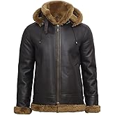 BRANDSLOCK Mens Aviator Flying Genuine Shearling Sheepskin Leather Bomber Jacket