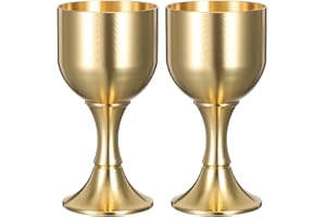 KALLORY 2Pcs Vintage Brass Wine Glass Small Chalice for Wedding Goblet Holy Communion Decorative Stemmed Cup
