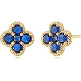 MYEARS Stud Earrings for Women Gold Flower Four-leaf-clover 12 Month Birthstone 14K Small Simple Hypoallergenic Birthday Gift Jewelry
