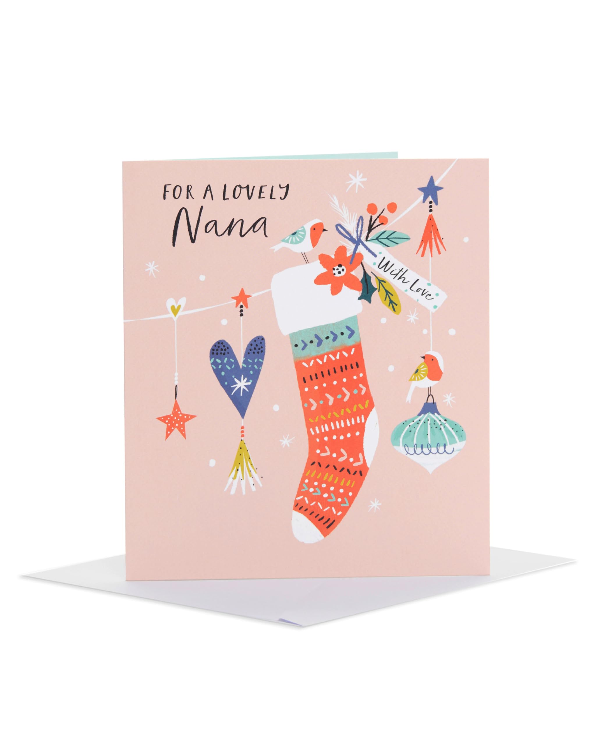 UK Greetings Christmas Card for Nana - Lovely Pink Design