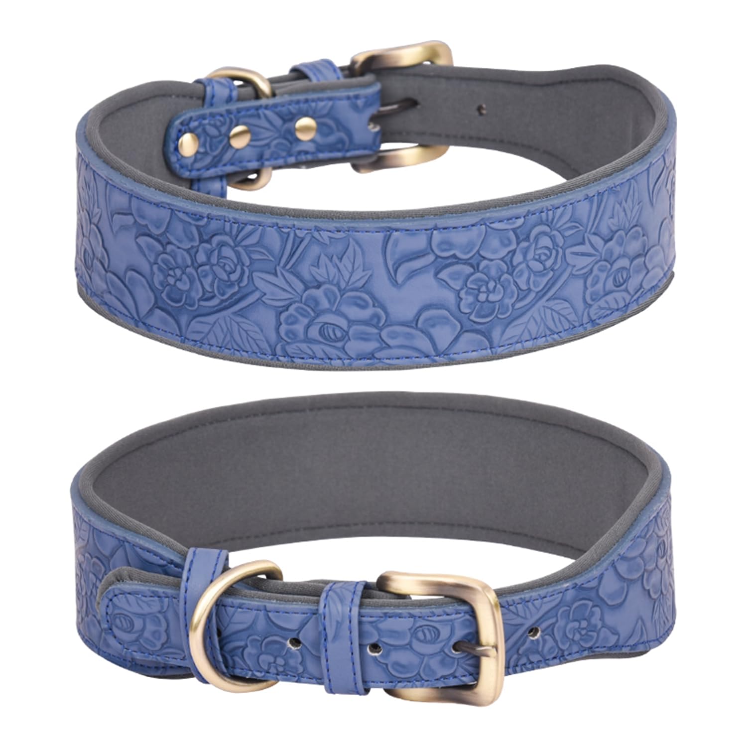 haoyueer Leather Dog Collar, for Large Dogs, Medium Dogs & Small Dogs, PU Leather Collar for Dogs, Embossed print Leather Dog Collars (XL, Blue)