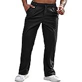 Runcati Mens Corduroy Pants Elastic Waist Straight Leg Casual Pleated Pants with Pockets
