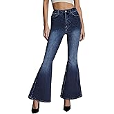 PAOLA RIBONI Women's Flare Bell Bottom Stretch Wide Leg Jeans Wide Leg Jeans Baggy Stretch Trendy Denim with Pockets