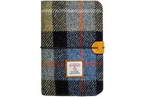 TAILORMAP Harris Tweed Wool Fabric Soft Cover Refillable Binder - 6 Ring, 80 Pages for A6 Refill Paper and Planner Inserts, Notebook Journal for Writing - A6 Size (Blue Brown Check)