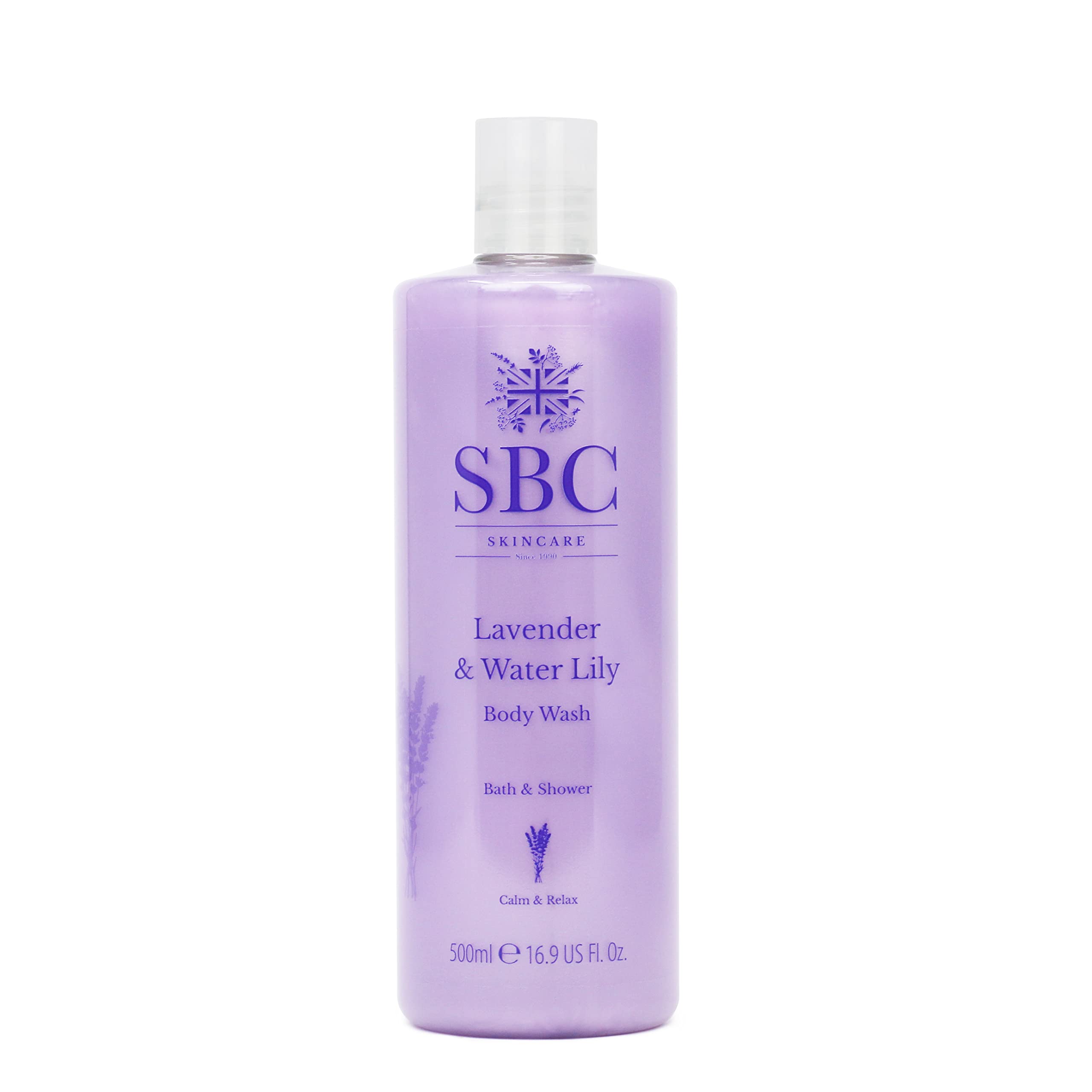 SBC Skincare Lavender & Water Lily Body Wash 500ml - Calming and Relaxing Shower Gel and Bubble Bath