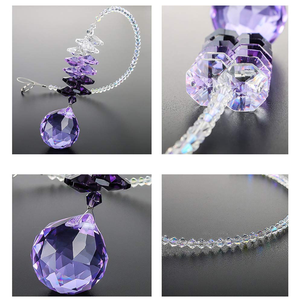 WEISIPU Crystals Ball Prisms Suncatcher Hanging Ornament Chakra Crystals Rainbow Maker Crystal Pendants for Home, Wedding, Garden Decoration(Purple)