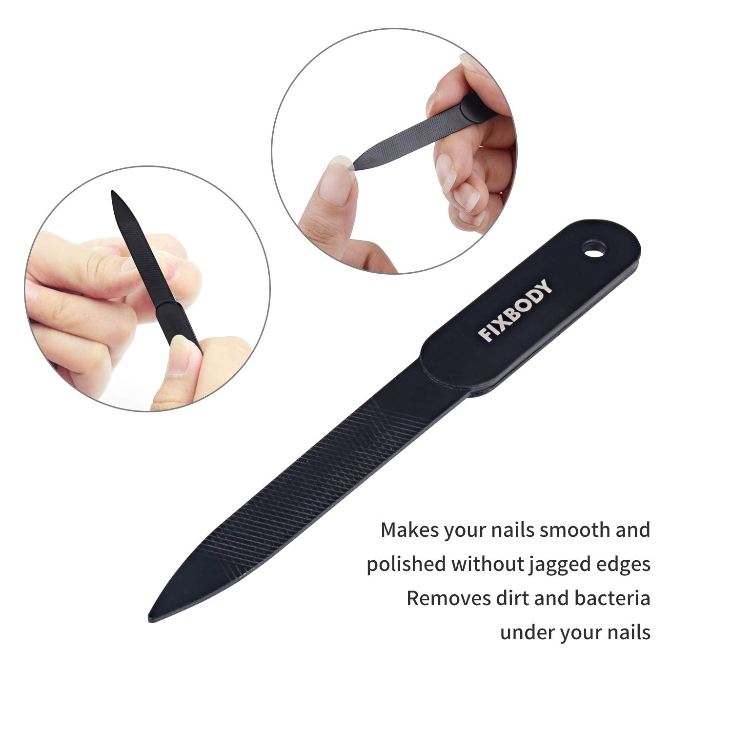 FIXBODY Nail Clipper Set – Black Stainless Steel Fingernails & Toenails Clippers & Nail File Sharp Nail Cutter with Leather Case, Set of 3 (Straight & Curved) : Beauty