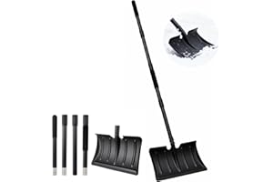 Wide Metal Snow Shovel, Heavy Duty Snow Shovel with Long Adjustable Handle, Collapsible Portable Steel Snow Removal Scoop wit