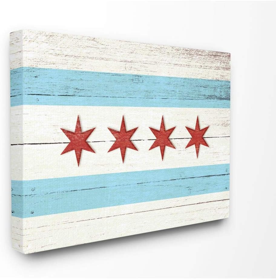 Paintings - Stupell Industries Chicago Flag Distressed Wood Look Canvas Wall Art, 16 x 20, Design by Artist Daphne Polselli