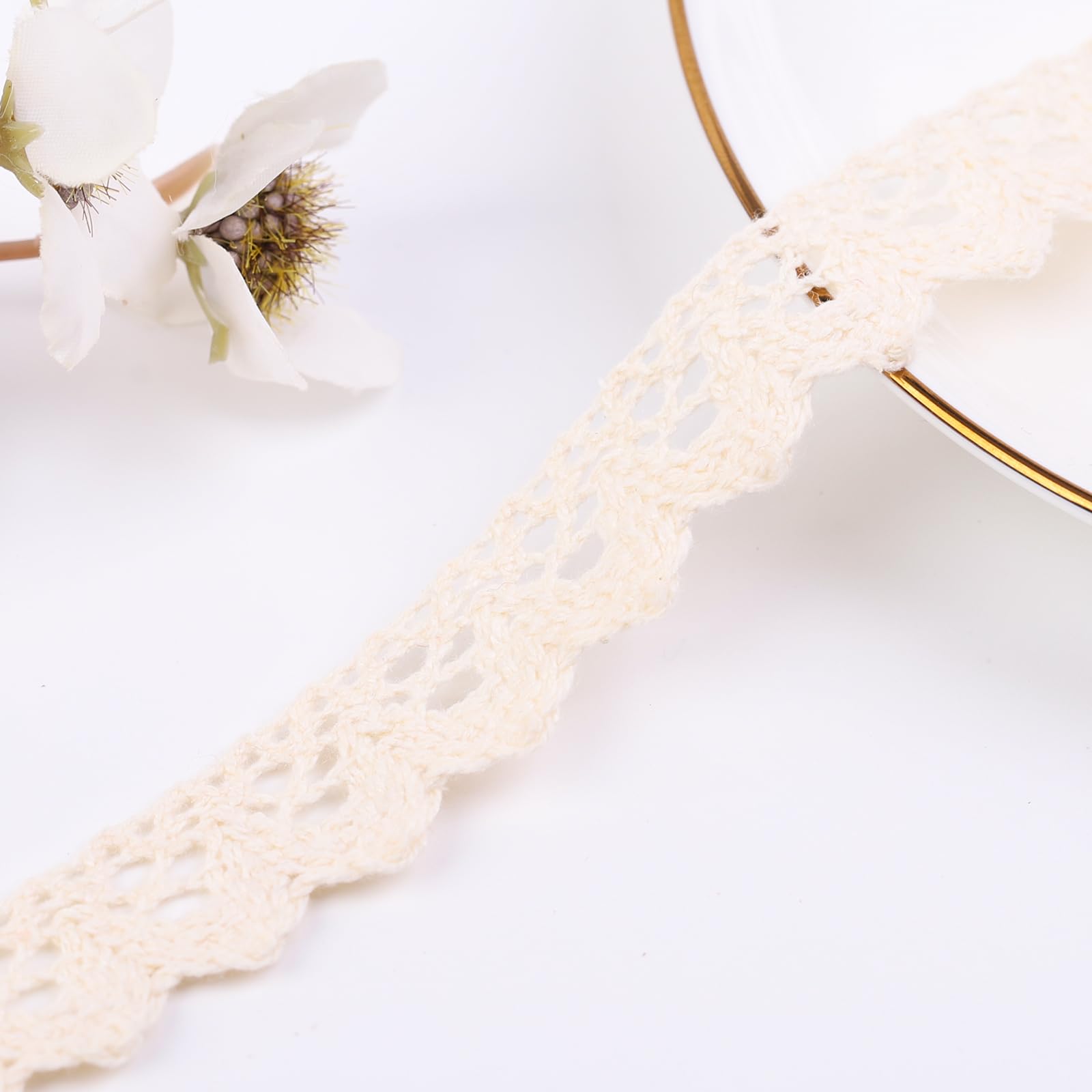 Photo 1 of 30 Yards Lace Ribbon 0.7 Inch Wide Multi-Colored Lace Edge Trim for Sewing, Crochet, Costume, Jewelry and More (Beige)