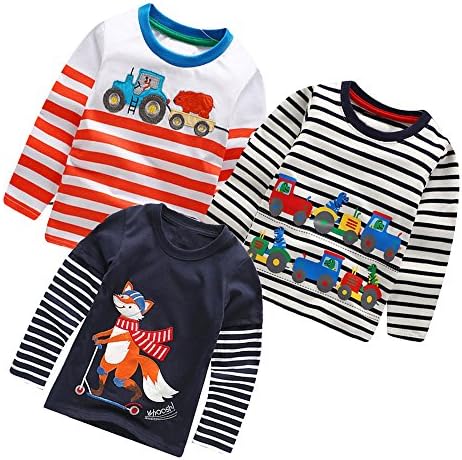 KIDSALON Little Boys' Cotton Crewneck Long Sleeve Cartoon T-Shirt (5T, animals03)