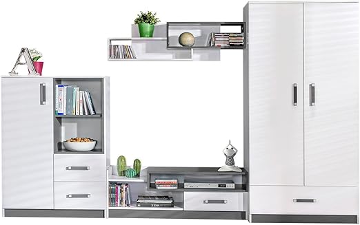 Mirjan24 Jugendzimmer Set Trafiko Ii 4 Tlg Komplett Farbauswahl Kleiderschrank Kommode Tv Lowboard Wandregal Weiss Weiss Grau Amazon De Kuche Haushalt