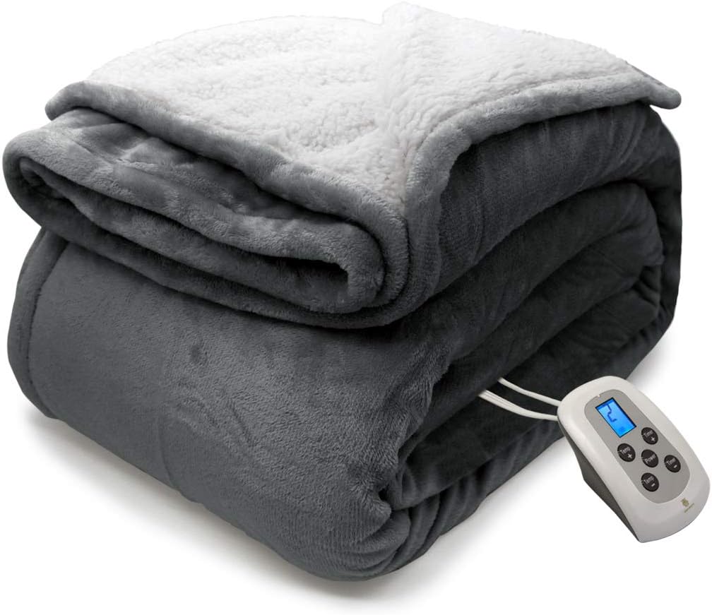 MARQUESS Electric Blanket MicroPlush Sherpa and Reversible Flannel Washable Comfortable with 4 Heat Settings/Safety 10 Hours Auto-Off Controller(Grey, 62"x 84"): Kitchen & Dining