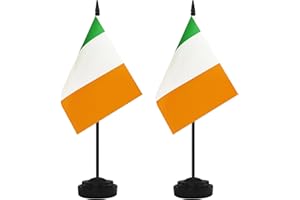 YAMIUO 2 Pack Ireland Desk Flag Set, Irish Desktop Small Miniature Table Office Flag with 12" Black Pole and Black Base, Offices, Classroom, Home, Festival Decoration (Ireland)