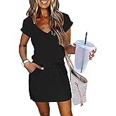 Womens Summer Dress Lantern Sleeve Square Neck Tie Front A-Line Double Layer Hem Mini Dresses