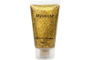 Mysense Gold Body Glitter Gel,Mardi Gras Face Glitter Makeup,Music Festival Rave Accessories,Chunky Mermaid Glitter Sequins for Face Eye Hair Decorations,Sparkling Glitter Face Paint for Women,30g