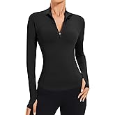 AKEWEI Womens Long Sleeve Workout Tops Quarter Zip Pullover Quick Dry Crop Athletic Slim Fit Yoga Shirts