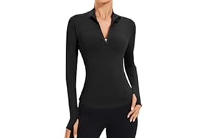 AKEWEI Womens Long Sleeve Workout Tops Quarter Zip Pullover Quick Dry Crop Athletic Slim Fit Yoga Shirts
