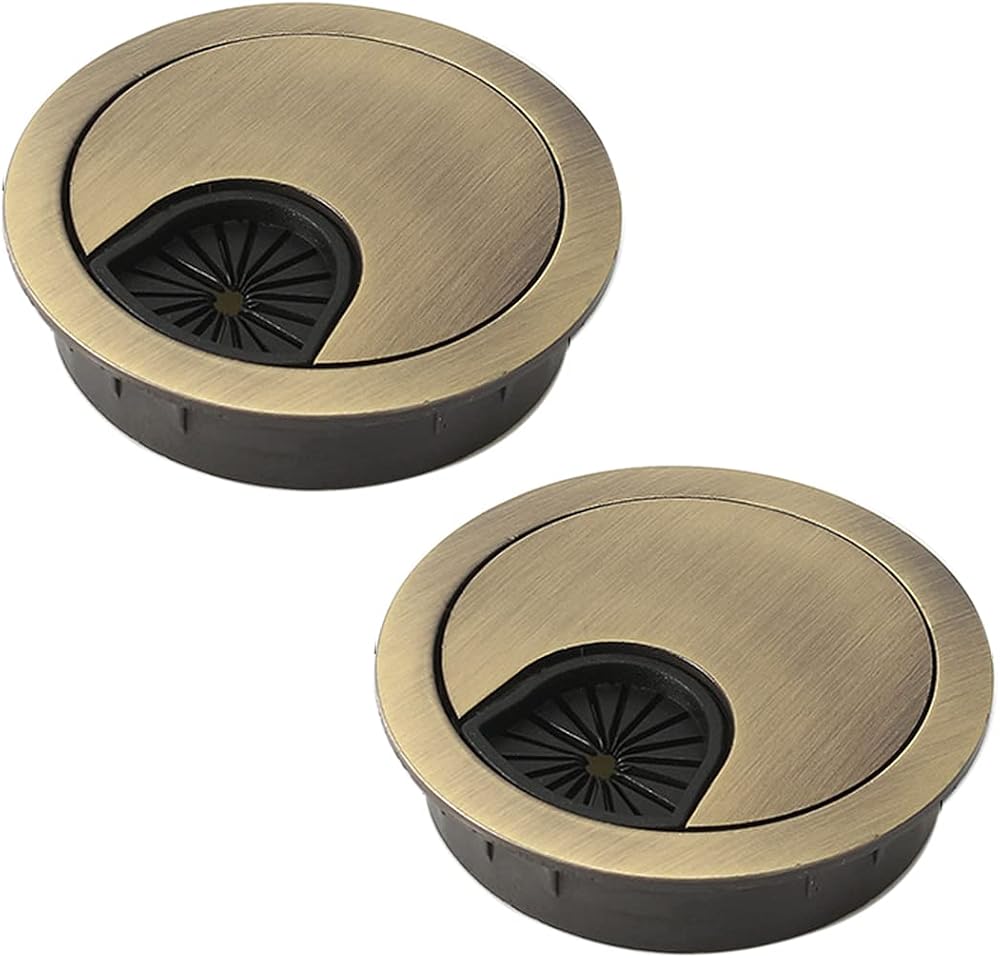Xcyroiiy 2Pcs 80mm Desk Cable Grommets Bronze Round Cable Hole Covers