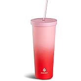 Manna Chilly Double-wall Vacuum Insulated Stainless Steel Tumbler with Splash-proof Lid and Reusable Tritan Straw - 24 Oz - Red Ombre