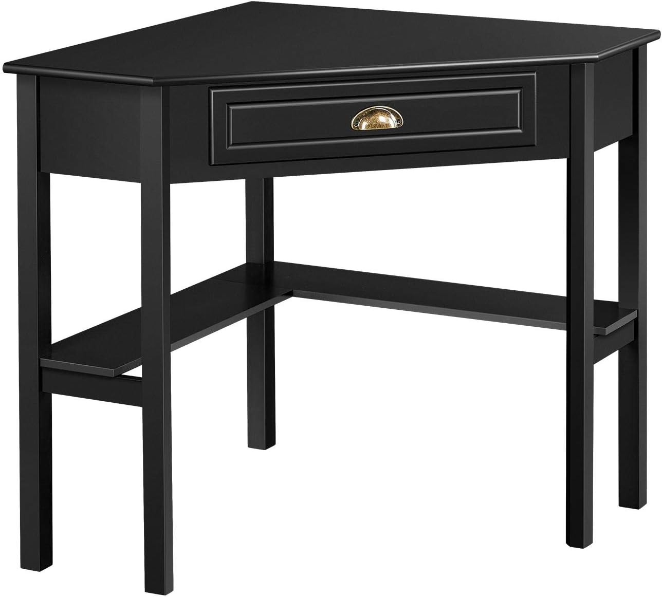 Topeakmart Home Office Writing Computer Desk with Shelves and Drawers, Corner Desk Laptop PC Table Working Station for Home Workers, Black