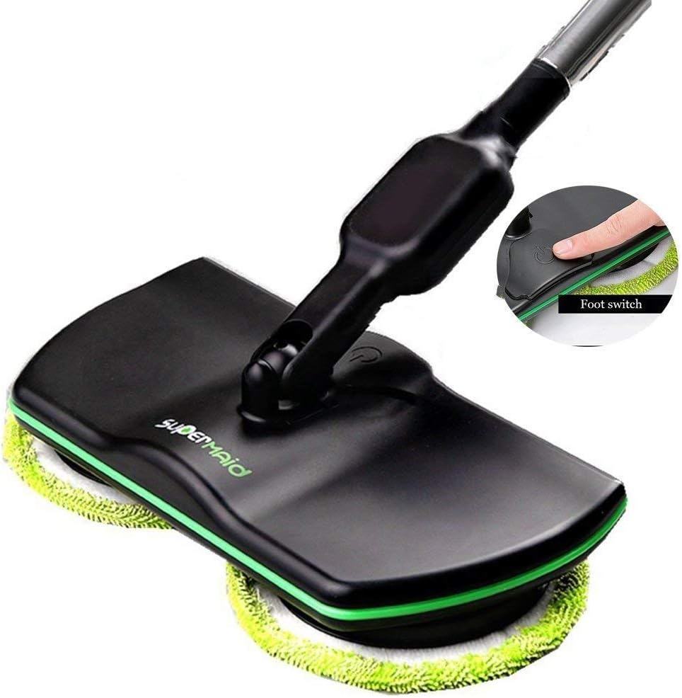 AZCX Super Maid 2019 Cordless Electric Spinning Mop,Rechargeable Powered Floor Cleaner Scrubber Polisher Mop, Handheld Vacuum Floor and Carpet Tile Sweeper