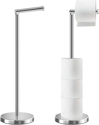 HOMEZI Free Standing Toilet Roll Holder with 5 Roll Storage Chrome
