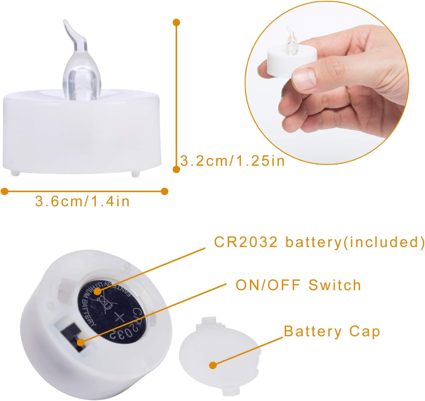 Homemory 24 Pack Warm Yellow Battery LED Tea Lights, Lasts 3X Longer, 200Hours, Flameless Flickering Tealight Candle - Image 4