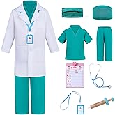 Kids Scrubs Pretend Play Kit with Lab Coat and Stethoscope - Doctor Dress Up for Boys & Girls