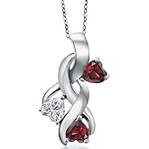 Gem Stone King 925 Sterling Silver Lab Grown Diamond and Red Garnet Pendant Necklace for Women | 1.64 Cttw | Gemstone April Birthstone | Heart Shape 5MM | With 18 Inch Chain