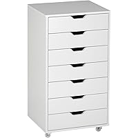 Vinsetto Vertical Filing Cabinet, 7-Drawer File Cabinet, Mobile Office Storage Cabinet with Wheels for Home Office, White