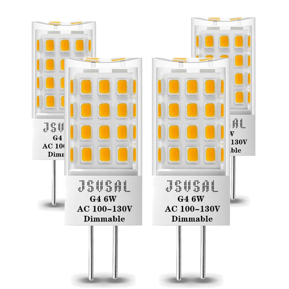 Photo 1 of JSVSAL G4 LED Light Bulb,Bi-pin T3 JC Type Dimmable, AC 100-130V,600LM, 6W,50-60W Halogen Equivalent, 4000K Natural White LED Lamp,4-Pack