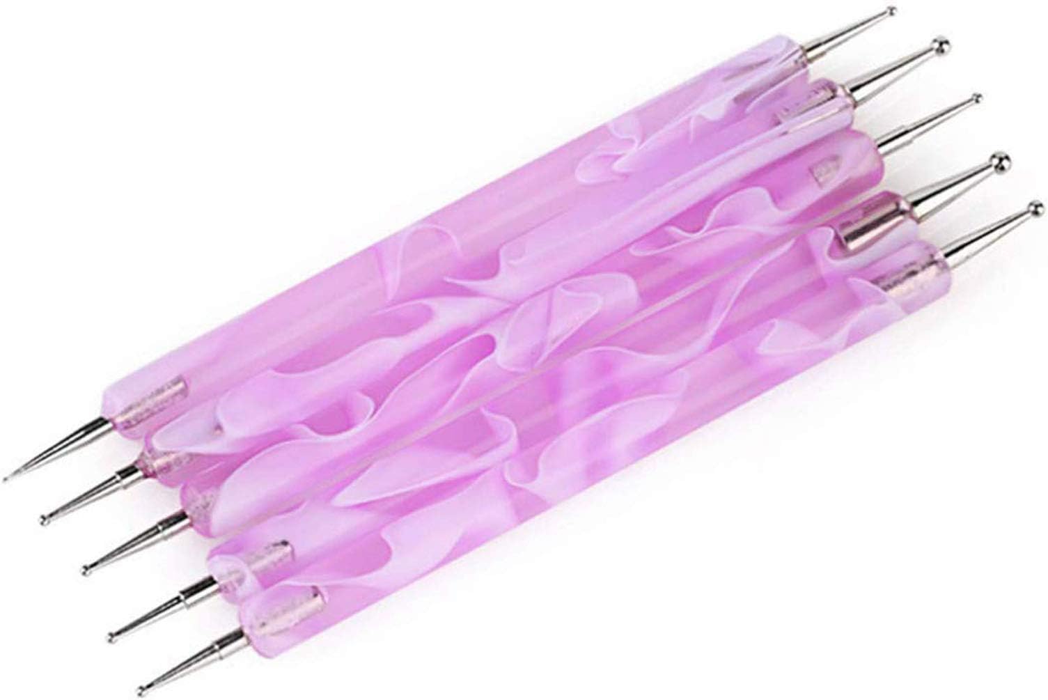 5pcs 2 Way Dotting Pen Rhinestones Gems Picking Tools Nail Design Marbleizing Tool for Embossing Pattern Clay Sculpting, Purple