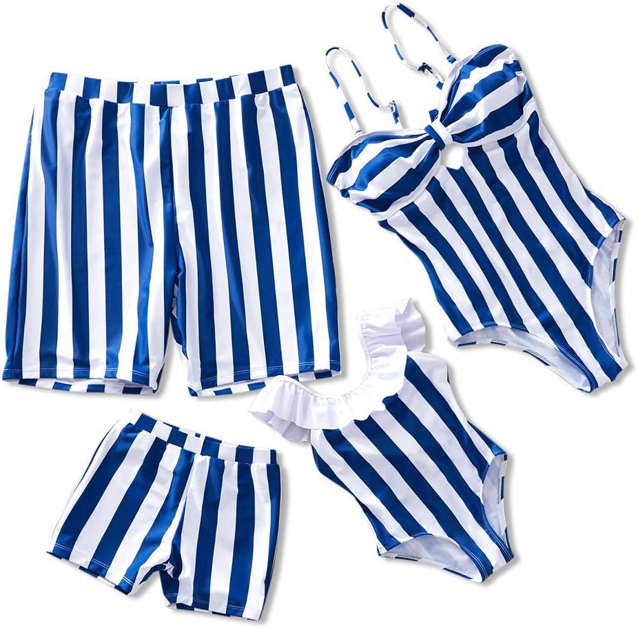 Family Matching Swimwear One Piece Costume Vintage Stripes V Neck Monokini Bathing Suit Beach Wear
