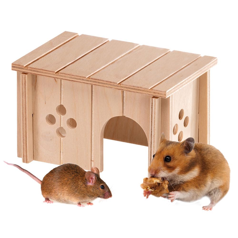 Ferplast Wooden House for Hamsters, Gerbils & Mice SIN 4642, FSC® Certified Wood, Ventilation Window, Tool-Free Assembly, 14.5 x 9.5 x H 8.5 cm, Size S