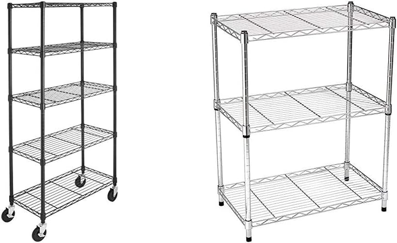 Amazon Basics 5Shelf Shelving Unit on 4” Casters, Black & 3Shelf
