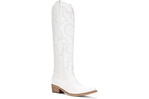 RURUNA Womens Cowboy Boots Knee High Boots Pointy Toe Women's Western Boots Side Zipper Chunky Heel Cowgirl Boots