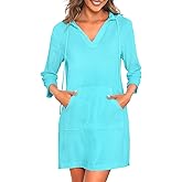 Pinup Fashion Terry Cloth Swim Cover Up - Hooded Beach Women Cover-Up Long Sleeve Coverup with Pocket