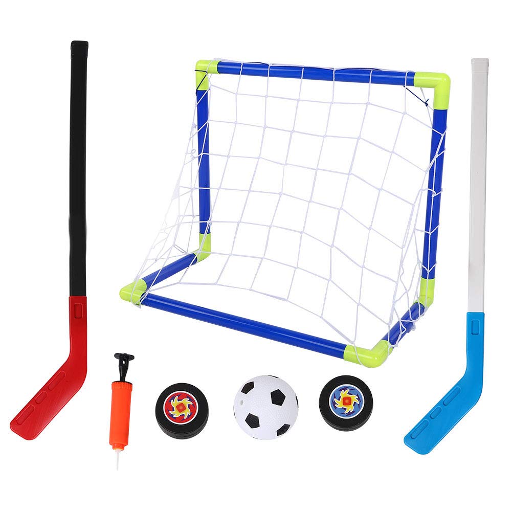 Mini Goal Sports Set, 2 in 1 Outdoor Sports Children Football Ice Hockey Goal Kit with Balls Pump Kid Training Toys for Children kids