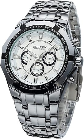 Bainuojia Herrenuhr Machine Analoge Robuste Chronographen Uhr Mit Grossem Ziffernblatt Datumsanzeige Wechselbarem Edelstahl Armband Im Zeitlosen Industrial Look White Amazon De Kuche Haushalt