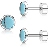 ZDE Titanium Flatback Earrings for Women Turquoise/Black Oxy/Malachite Stud Earrings Flat Back Ladies Earstuds Hypoallergenic Cartilage Flatback Earring 4MM/5MM