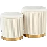 YYW HOME Round Ottoman with Storage Set of 2 Vanity Stool Foot Rest with Removable Lid White Velvet Storage Ottoman Stool for Living Room and Dorm