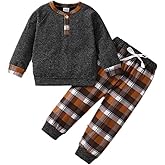 Bekarsy Toddler Boy Clothes Fall Winter Outfits Baby Boys Plaid Button Down Long Sleeve Tops + Pants Sets 12 Months-5T