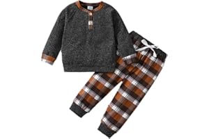 Bekarsy Toddler Boy Clothes Fall Winter Outfits Baby Boys Plaid Button Down Long Sleeve Tops + Pants Sets 12 Months-5T