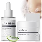 LANBENA 3 in 1 Blackheads Removing Kit, Nose Pore Strips 30g+Pore Serum 30ml+ Strip Paper, Black Head Remover Mask for Nose, Pore Minimizer for Face