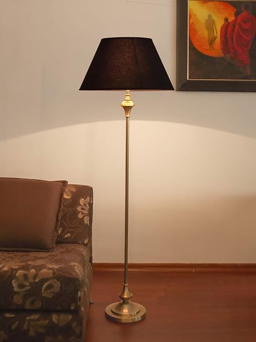 Kapoor E Illuminations Antique Brass Mild Steel Floor Lamp with Shade