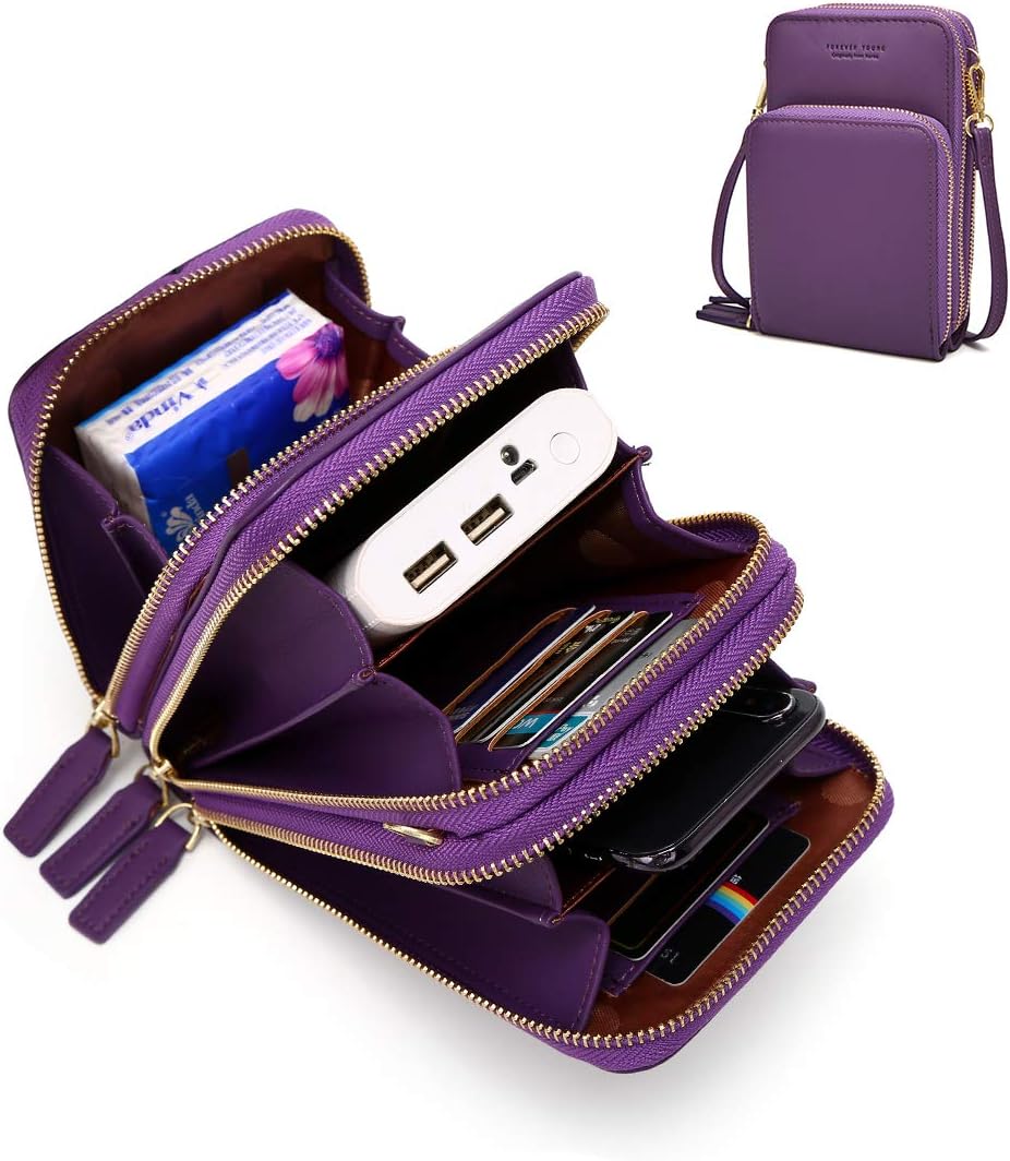 Small Leather Crossbody Phone Bags for Women with Card Slots, Cell Phone Purse Wallet Shoulder Bags for Travel by YUNEIK
