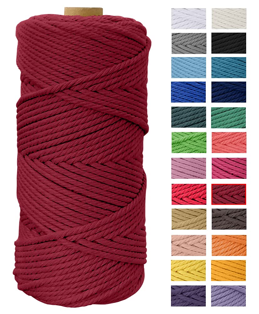 Macrame Cord 4mm x 109 Yards, JeogYong Thick Natural Cotton Cord Yarn Thread, 4-Strand Twisted Spool Twine String Cotton Rope for DIY Crafts, Wall Hangings, Plant Hangers, Home Decorations (Wine red) — image 1