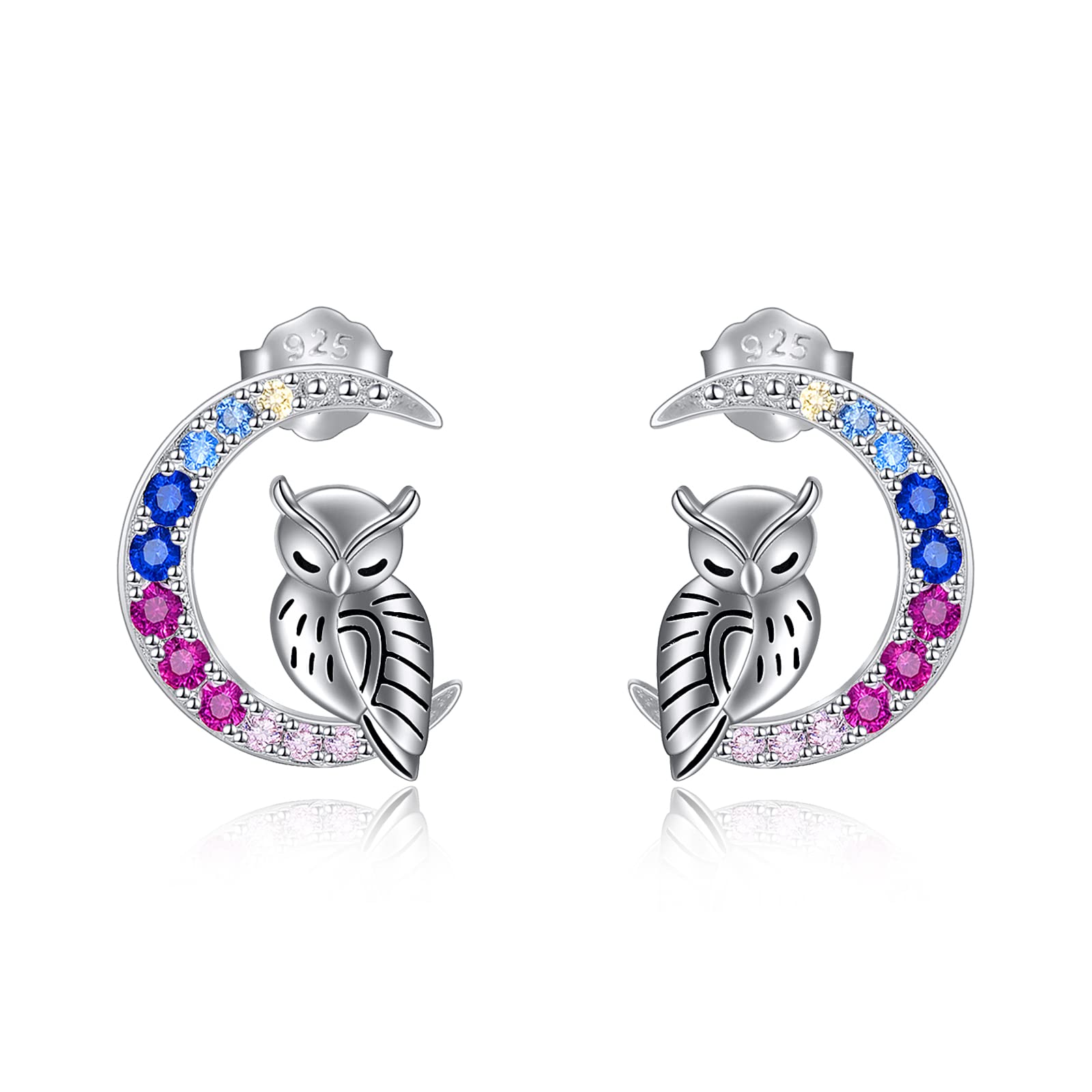 YFN Owl Earrings Sterling Silver Owl Moon Stud Earrings Jewellery Gifts for Women