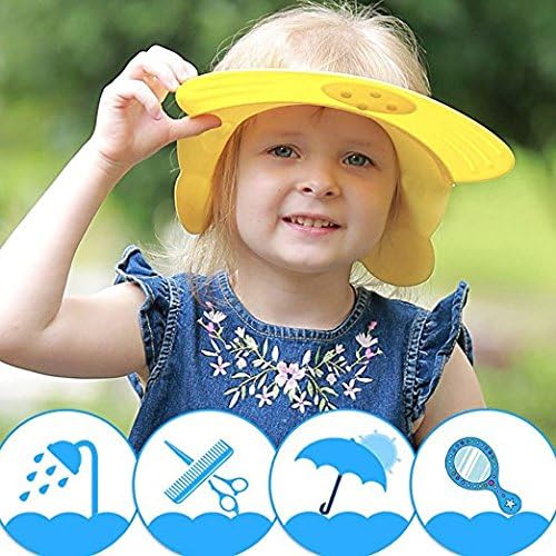 Kids Baby Shower Cap - Adjustable Leak Proof Silicone Bath Wash Hair Shield Hat Soft Comfortable Baby Shampoo Cap - Baby Mate (Yellow)